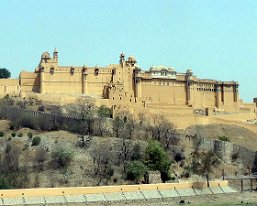 P1000302_stitch 2018 - Structure known as both Amer and Amber Fort, with Hindu & Muslim elements. Behind it is Jaigarh Fort, built to protect the Amber Fort complex below, this...